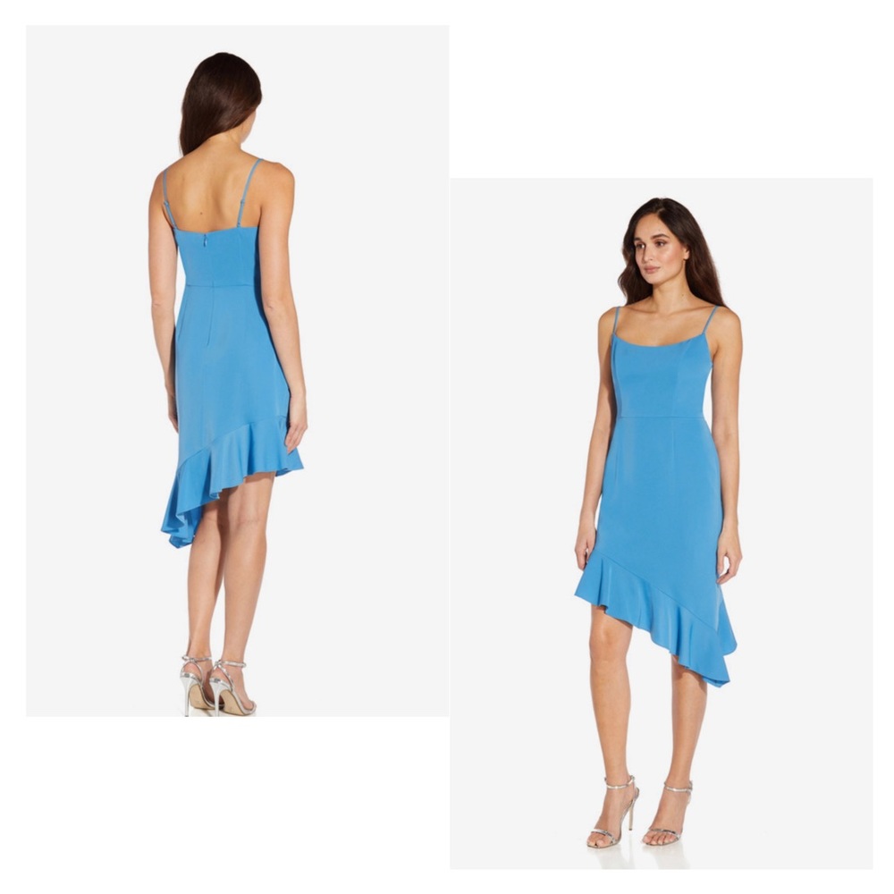 Aidan Mattox Blue Asymmetrical Ruffle Dress